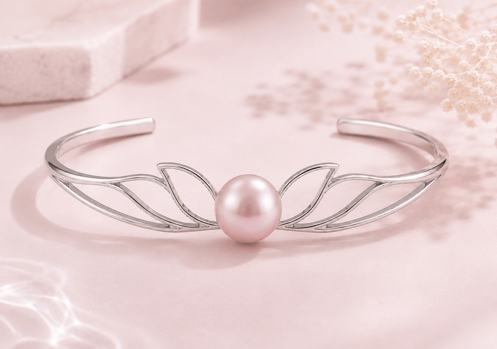 Pink Freshwater Cultured Pearl Lotus Bangle in Sterling Silver by AME Jewellery