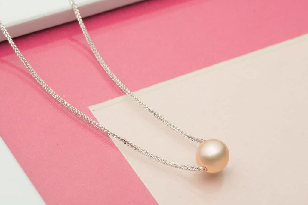 Dây chuyền Vàng trắng Ngọc trai Single Pink Pearl Chain Necklace in 18K White Gold by AME Jewellery