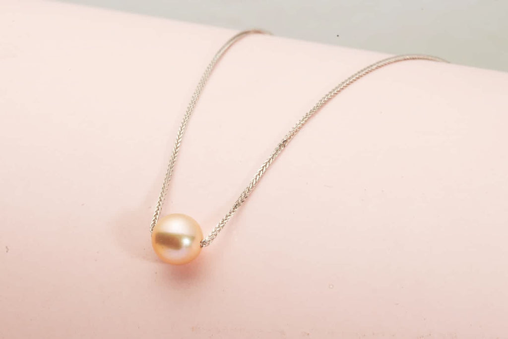 Dây chuyền Vàng trắng Ngọc trai Single Pink Pearl Chain Necklace in 18K White Gold by AME Jewellery
