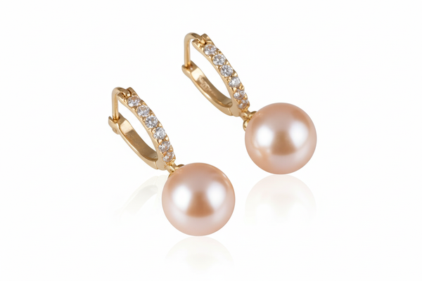 Bông tai Vàng 14K Ngọc trai Pink Freshwater Pearl Hinged Earrings in 14K Yellow Gold by AME Jewellery