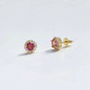 Bông tai Vàng Đá quý thiên nhiên Natural Pink Topaz Halo Earrings 14K Yellow Gold | AME Jewellery