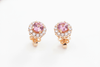 Bông tai Vàng Đá quý thiên nhiên Natural Pink Topaz Halo Earrings 14K Yellow Gold | AME Jewellery