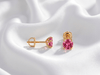 Natural pink topaz 4-prong earrings in 14K yellow gold by AME Jewellery.