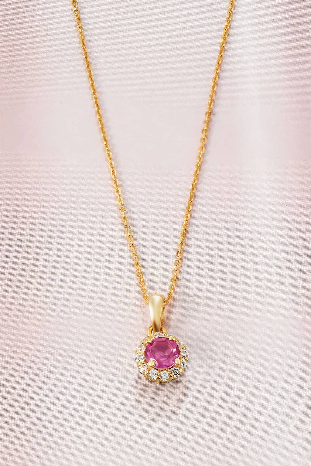 Mặt dây chuyền Vàng Đá quý tự nhiên Pink Topaz Halo Pendant Necklace in 14K Yellow Gold by AME Jewellery