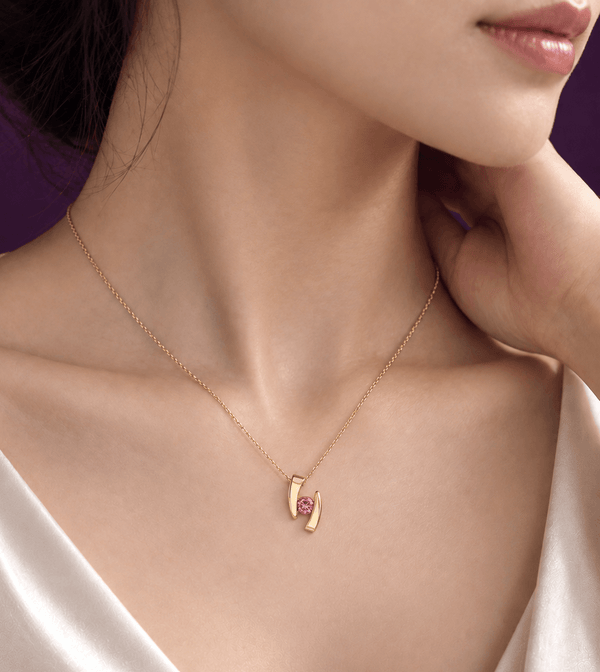 Natural Pink Topaz Pendant Necklace in 14K Yellow Gold by AME Jewellery.