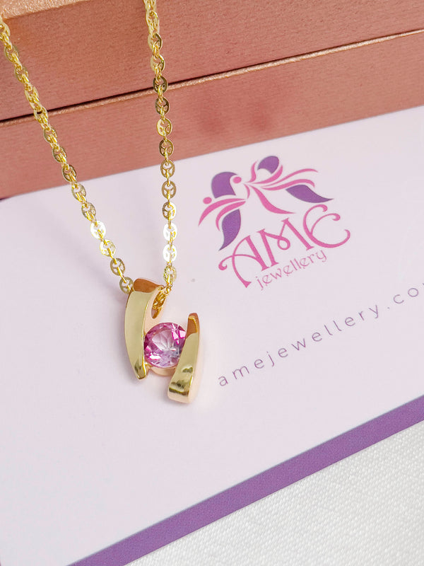 Mặt dây chuyền Vàng Đá quý tự nhiên Pink Topaz Pendant Necklace in 14K Yellow Gold by AME Jewellery