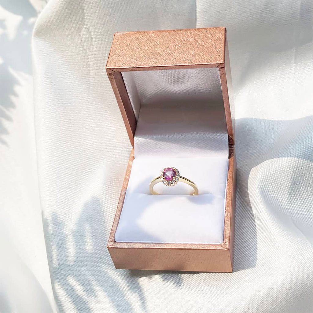 Nhẫn nữ Vàng Đá quý tự nhiên Pink Topaz Halo Ring in 14K Yellow Gold by AME Jewellery