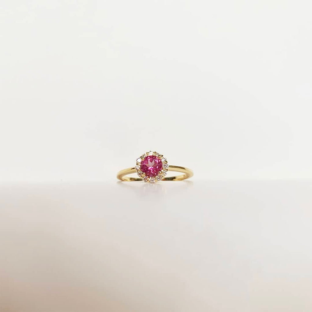 Nhẫn nữ Vàng Đá quý tự nhiên Pink Topaz Halo Ring in 14K Yellow Gold by AME Jewellery