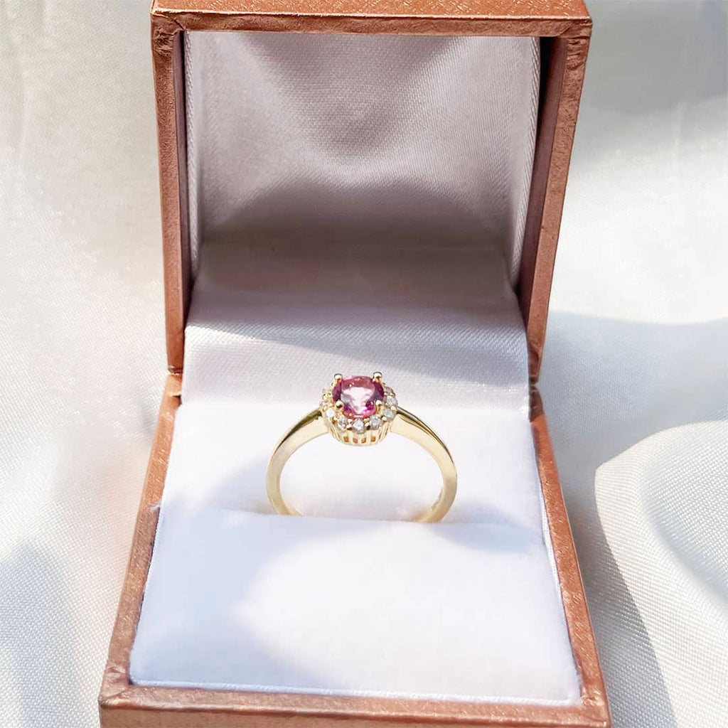 Nhẫn nữ Vàng Đá quý tự nhiên Pink Topaz Halo Ring in 14K Yellow Gold by AME Jewellery