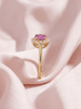Natural Pink Topaz Halo Ring in 14K Yellow Gold by AME Jewellery. 