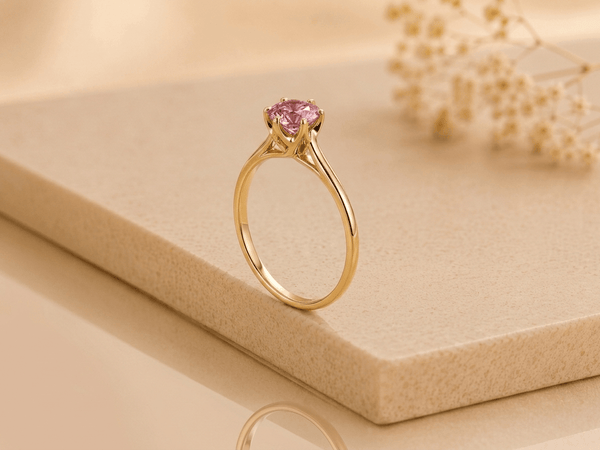 Natural Pink Topaz 6-Prong Ring in 14K Yellow Gold - AME Jewellery