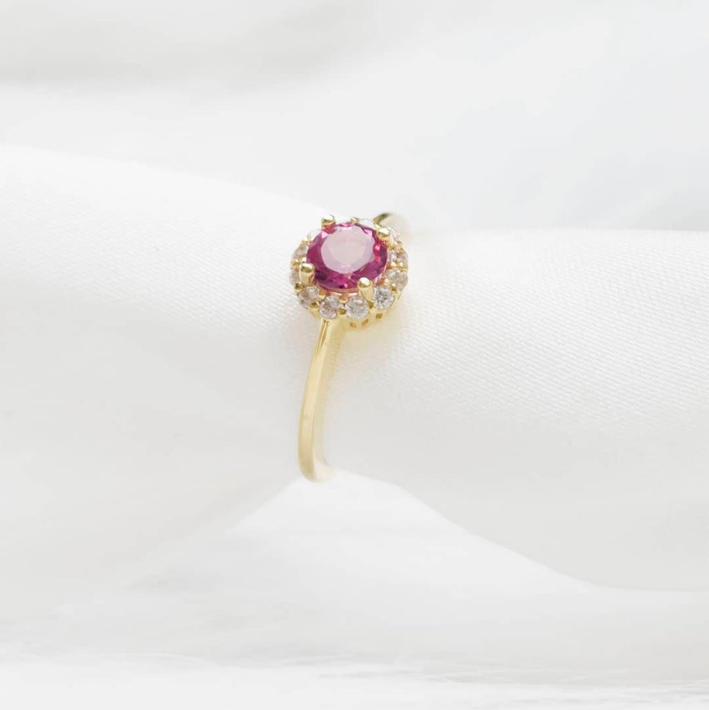 Nhẫn nữ Vàng Đá quý tự nhiên Pink Topaz Halo Ring in 14K Yellow Gold by AME Jewellery