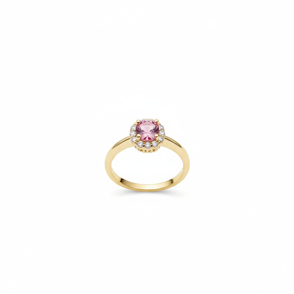 Nhẫn nữ Vàng Đá quý tự nhiên Pink Topaz Halo Ring in 14K Yellow Gold by AME Jewellery