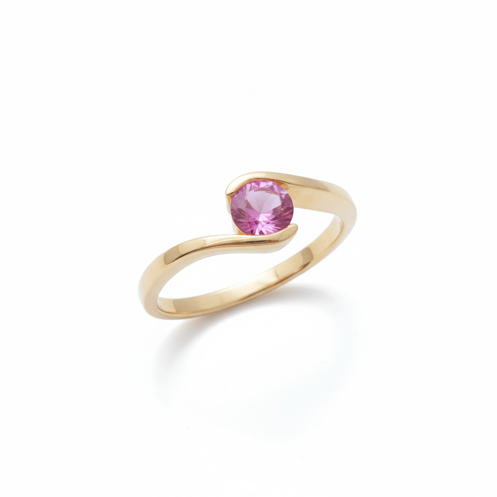 Nhẫn nữ Vàng Đá quý tự nhiên Pink Topaz Semi-Bezel Solitaire Ring in 14K Yellow Gold by AME Jewellery