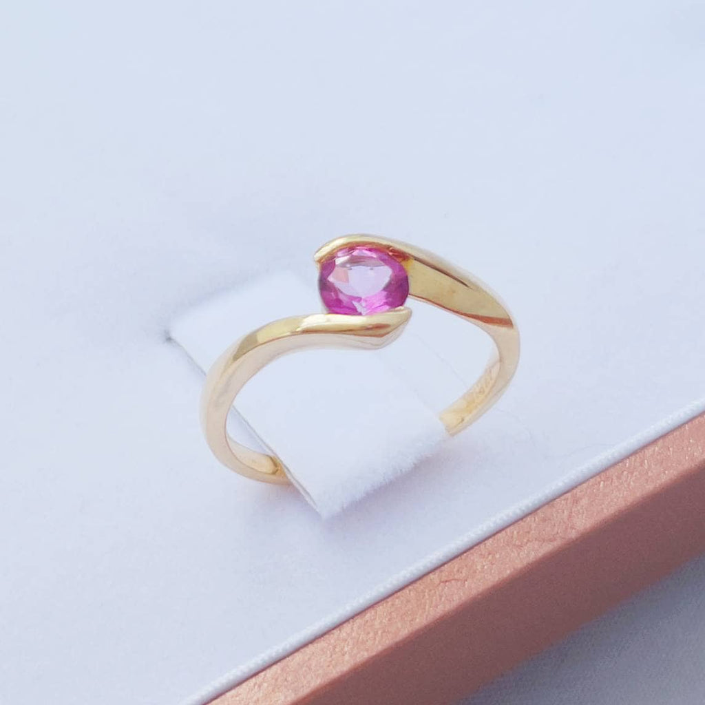 Nhẫn nữ Vàng Đá quý tự nhiên Pink Topaz Semi-Bezel Solitaire Ring in 14K Yellow Gold by AME Jewellery