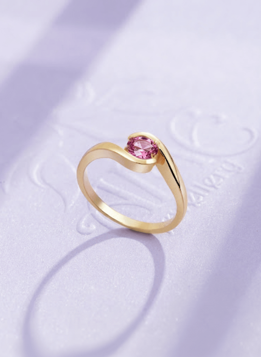 Nhẫn nữ Vàng Đá quý tự nhiên Pink Topaz Semi-Bezel Solitaire Ring in 14K Yellow Gold by AME Jewellery