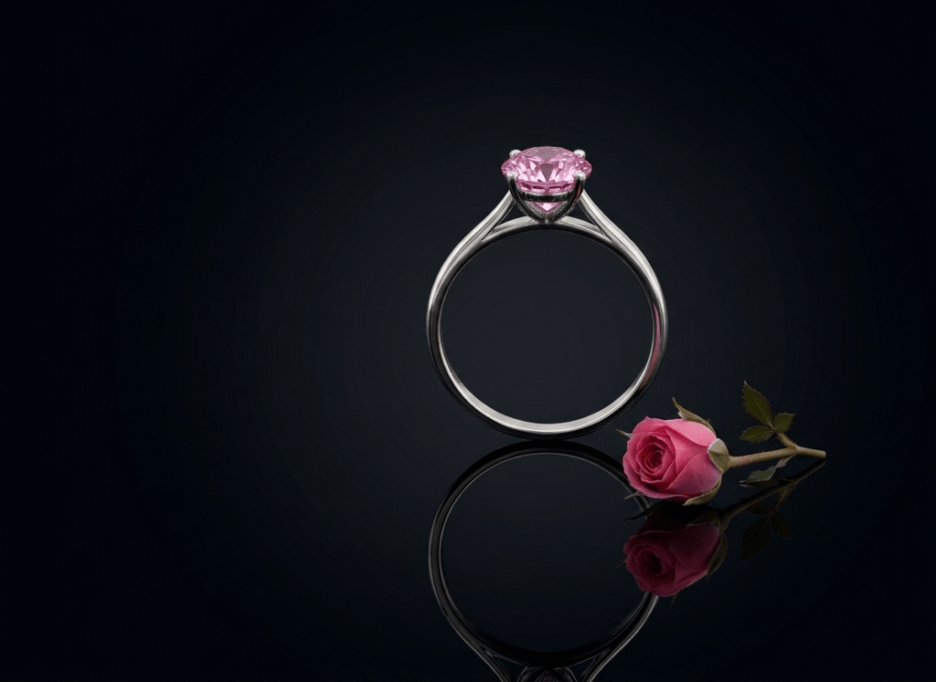 Nhẫn Vàng trắng Đá quý tự nhiên Natural Oval Pink Topaz Ring in 10K White Gold by AME Jewellery