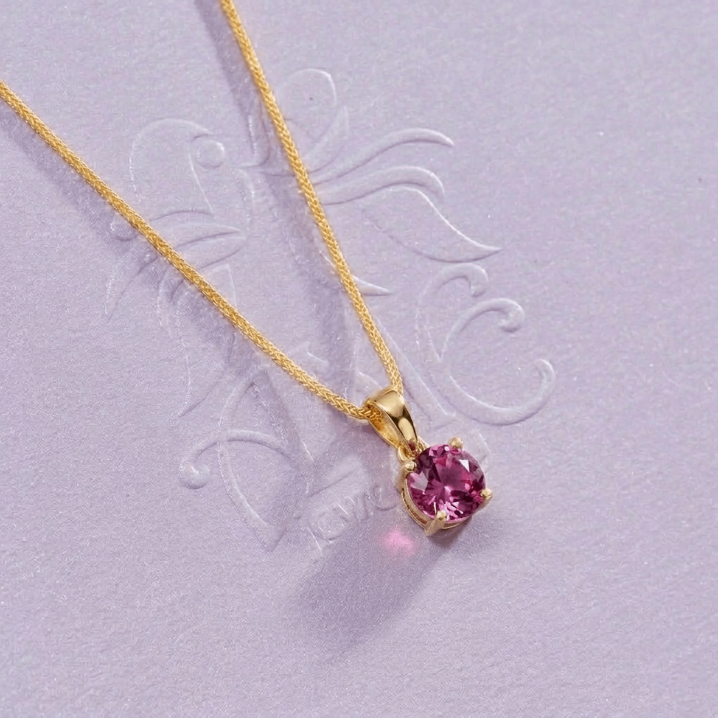 Mặt dây chuyền vàng đá quý tự nhiên Natural Pink Tourmaline Pendant Necklace in 14K Yellow Gold by AME Jewellery