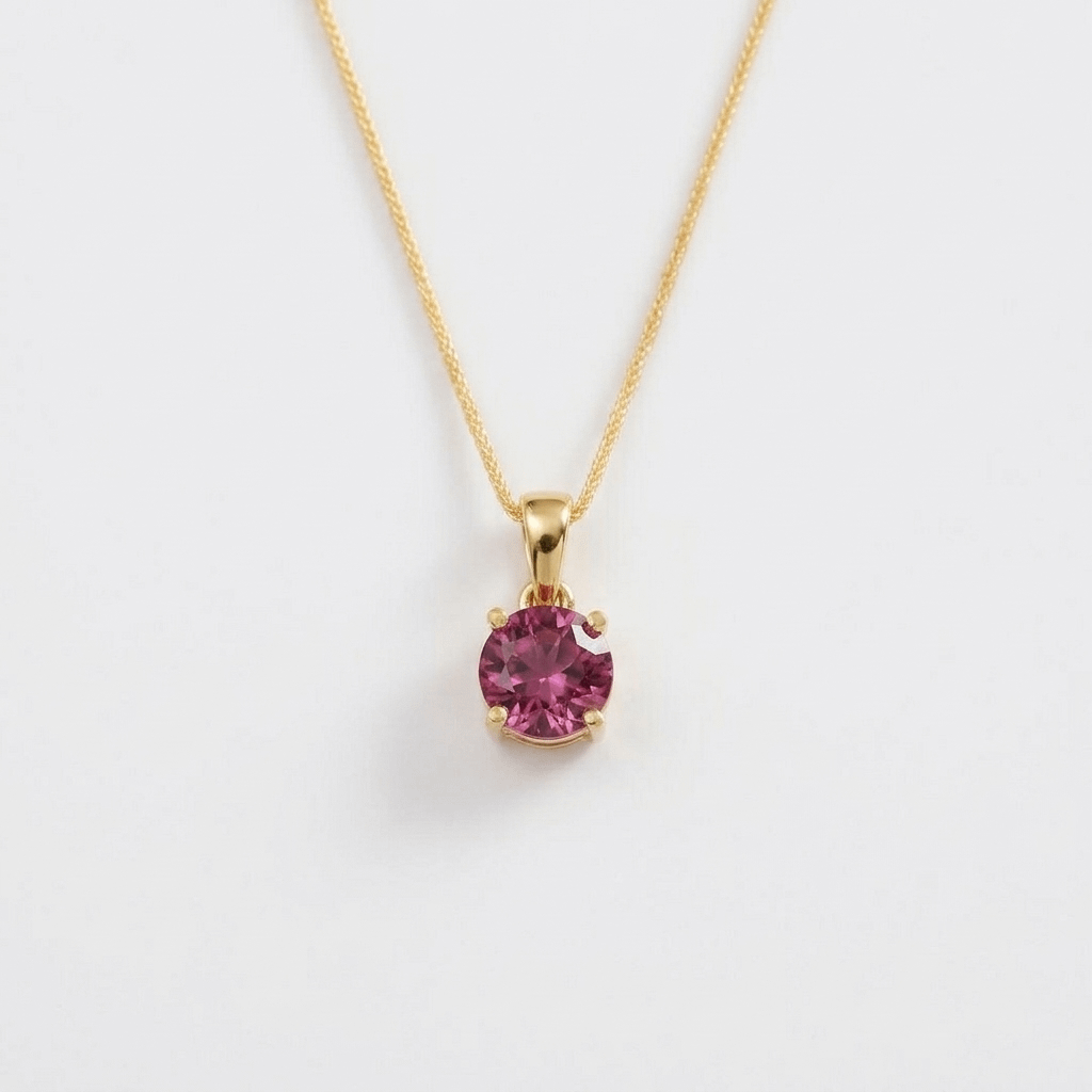Mặt dây chuyền vàng đá quý tự nhiên Natural Pink Tourmaline Pendant Necklace in 14K Yellow Gold by AME Jewellery