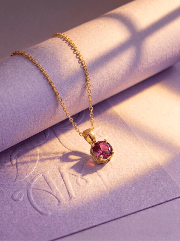 Natural Pink Tourmaline Pendant Necklace in 14K Yellow Gold - AME Jewellery