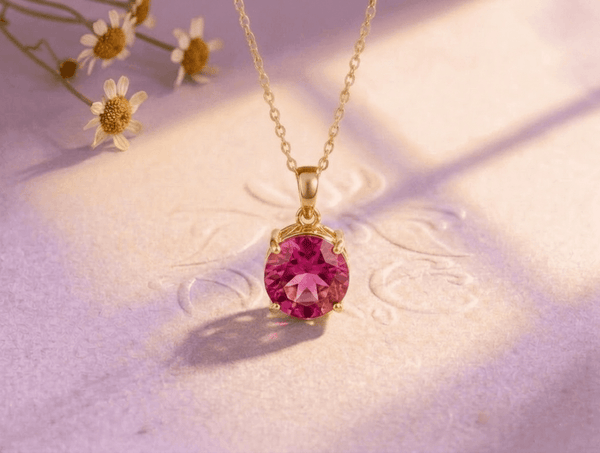 Mặt dây Vàng 14K Đá quý tự nhiên Pink Tourmaline - AME Jewellery