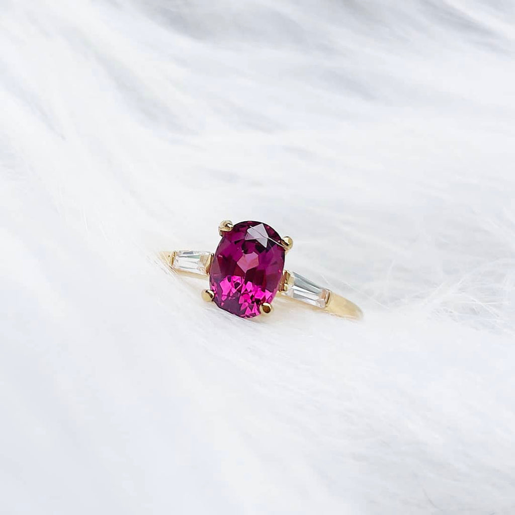 Nhẫn nữ Vàng Đá quý tự nhiên oval Purple Garnet Ring in 14K Yellow Gold by AME Jewellery