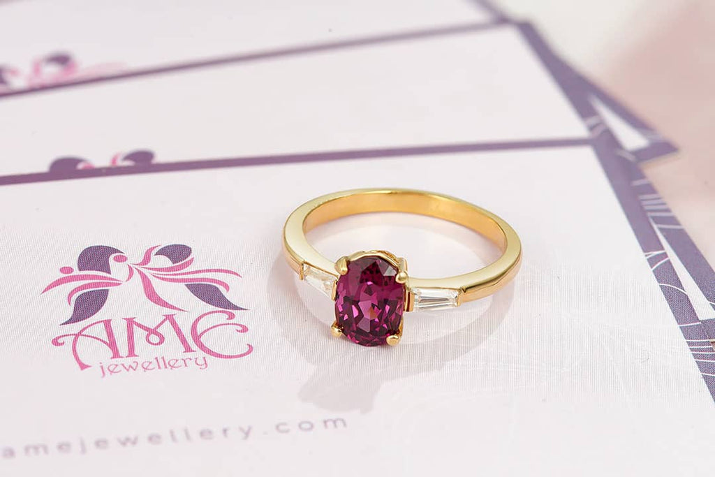 Nhẫn nữ Vàng Đá quý tự nhiên oval Purple Garnet Ring in 14K Yellow Gold by AME Jewellery