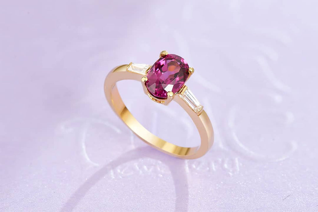 Bague En Or 14K Grenats Rhodolite Violets & Diamants - Taille 55 Occasion
