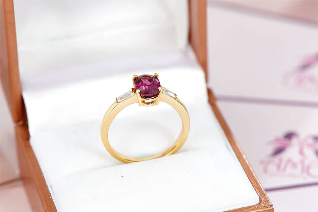 Nhẫn nữ Vàng Đá quý tự nhiên oval Purple Garnet Ring in 14K Yellow Gold by AME Jewellery