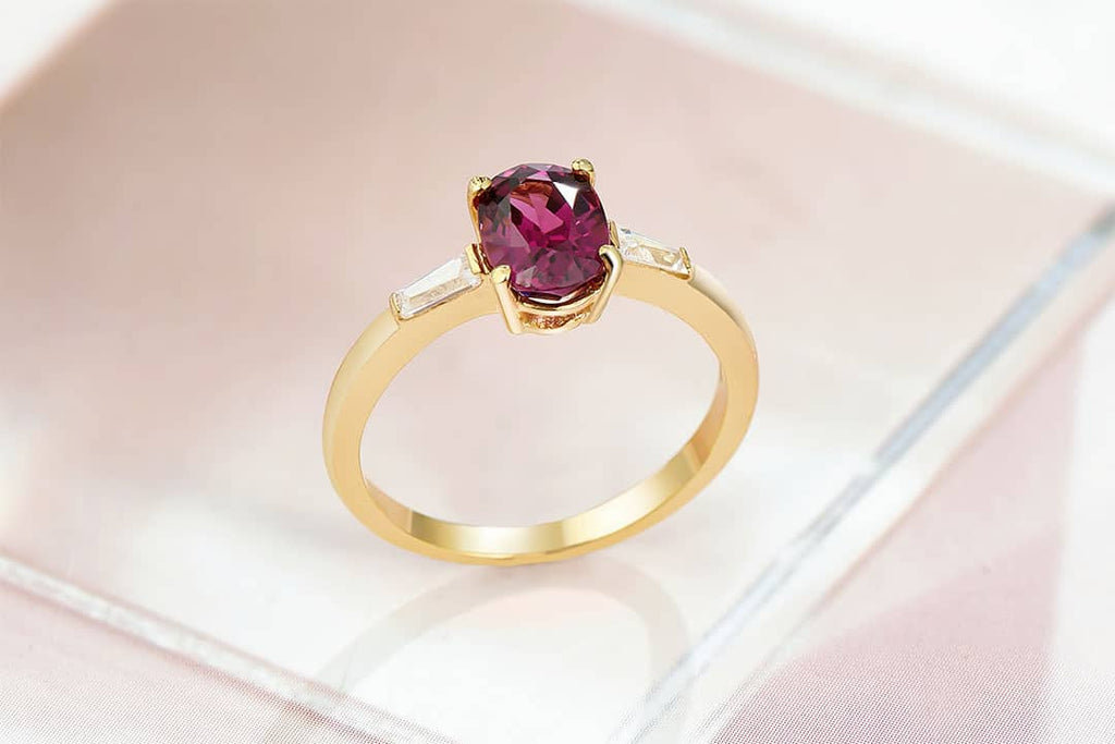 Nhẫn nữ Vàng 14K Đá quý tự nhiên oval Purple Garnet Ring in 14K Yellow Gold by AME Jewellery