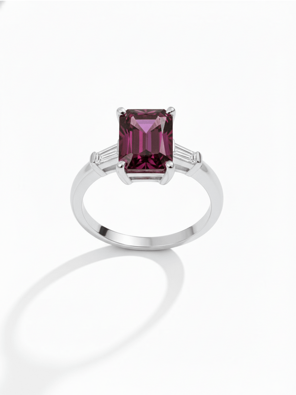 Nhẫn Vàng trắng Đá quý tự nhiên Rectangular Purple Rhodolite Garnet Ring 14K White Gold by AME Jewellery
