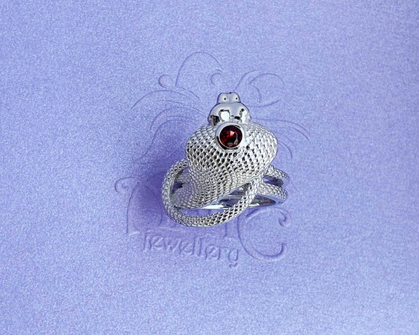  Nhẫn Rắn Hổ Mang Bạc cao cấp Đá quý tự nhiên Red Garnet Cobra Ring in Sterling Silver by AME Jewellery