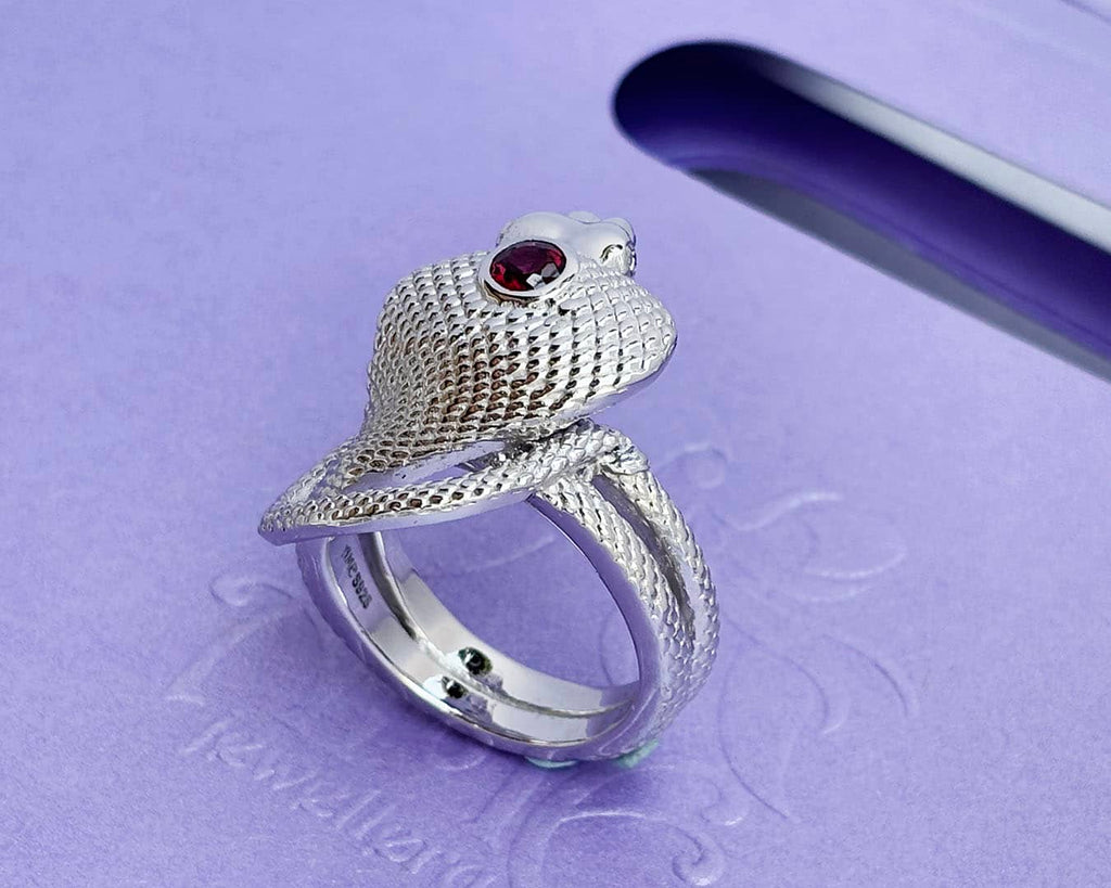  Nhẫn Rắn Hổ Mang Bạc cao cấp Đá quý tự nhiên Red Garnet Cobra Ring in Sterling Silver by AME Jewellery