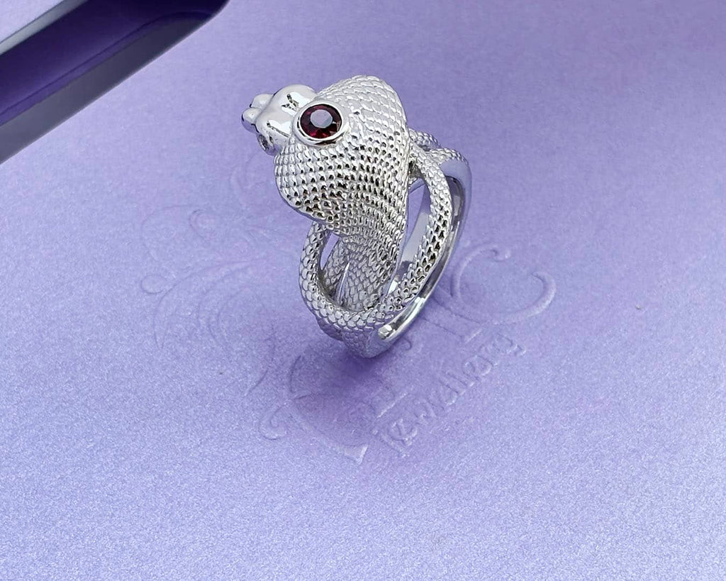  Nhẫn Rắn Hổ Mang Bạc cao cấp Đá quý tự nhiên Red Garnet Cobra Ring in Sterling Silver by AME Jewellery