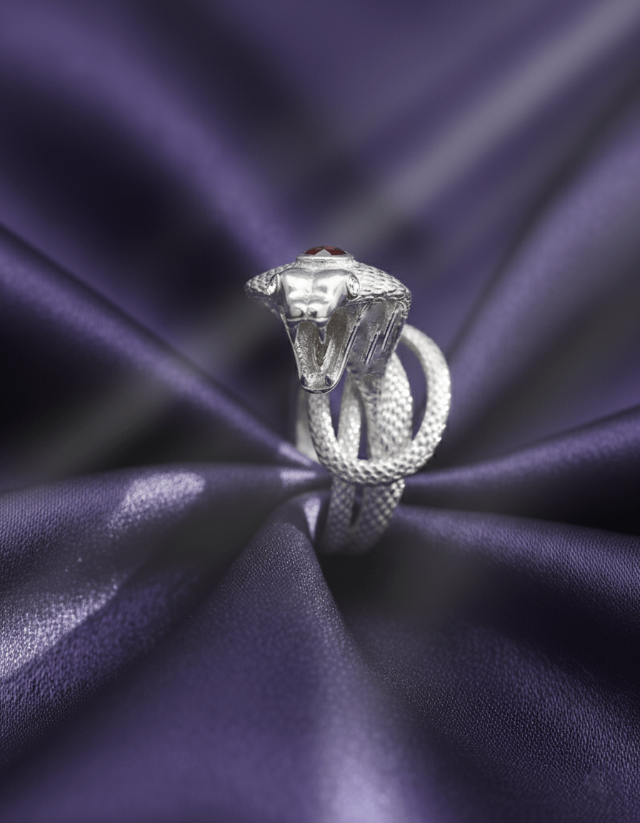  Nhẫn Rắn Hổ Mang Bạc cao cấp Đá quý tự nhiên Red Garnet Cobra Ring in Sterling Silver by AME Jewellery