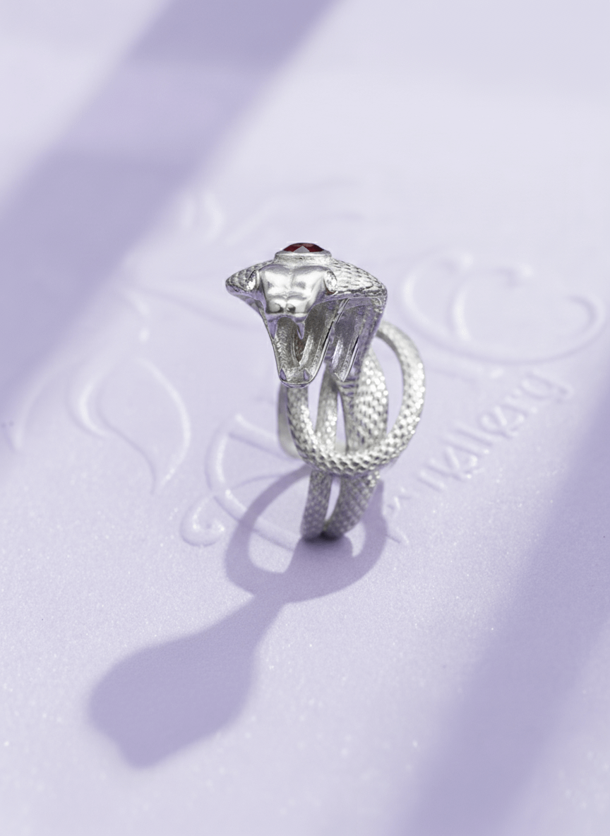  Nhẫn Rắn Hổ Mang Bạc cao cấp Đá quý tự nhiên Red Garnet Cobra Ring in Sterling Silver by AME Jewellery