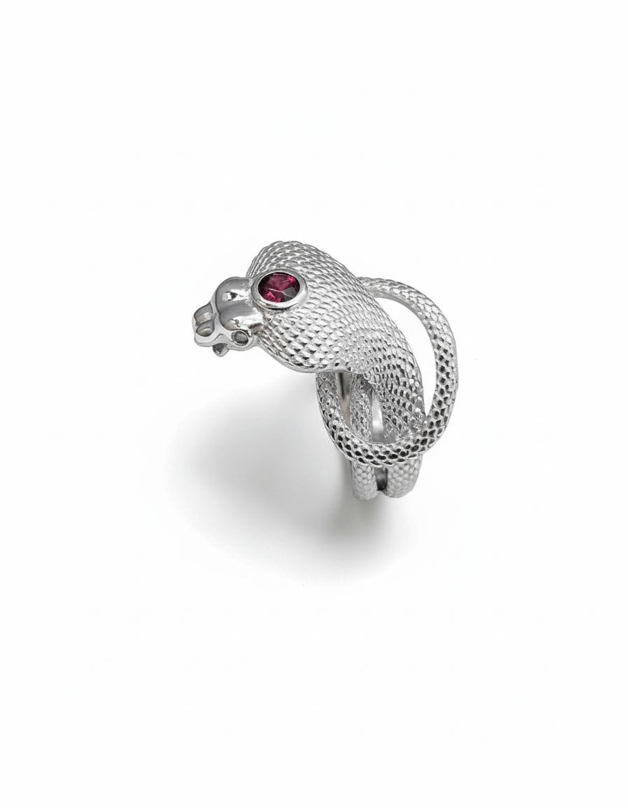  Nhẫn Rắn Hổ Mang Bạc cao cấp Đá quý tự nhiên Red Garnet Cobra Ring in Sterling Silver by AME Jewellery