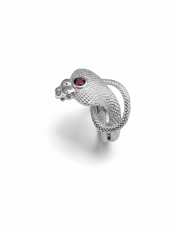  Nhẫn Rắn Hổ Mang Bạc cao cấp Đá quý tự nhiên Red Garnet Cobra Ring in Sterling Silver by AME Jewellery