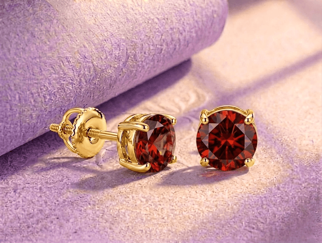 Natural Garnet 4-prong Earrings in 14K Yellow Gold by AME Jewellery