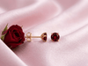 Natural Red Garnet 4-prong Earrings in 14K Yellow Gold by AME Jewellery. 