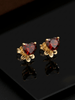 Natural Heart-cut Red Garnet Earrings in 14K Yellow Gold - AME Jewellery