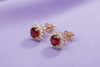 Bông tai Vàng Đá quý tự nhiên Red Garnet Halo Earrings in 14K Yellow Gold by AME Jewellery