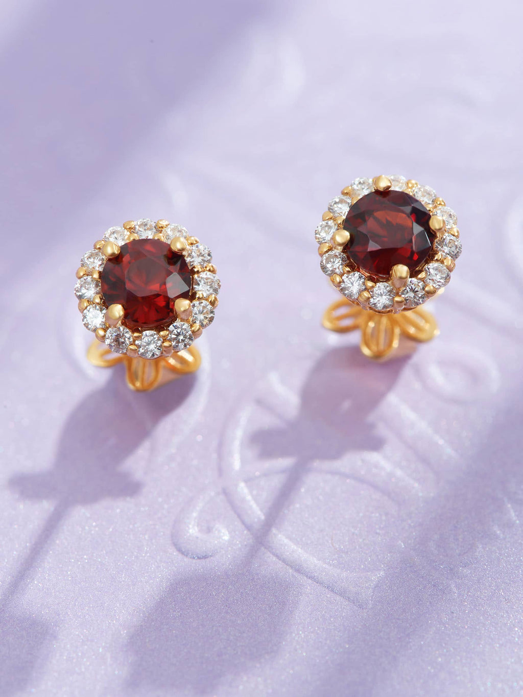 Bông tai Vàng Đá quý tự nhiên Red Garnet Halo Earrings in 14K Yellow Gold by AME Jewellery