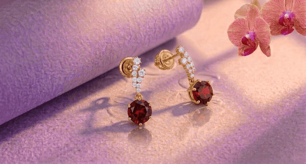 Natural Red Garnet Drop Earrings in 14K Yellow Gold - AME Jewellery
