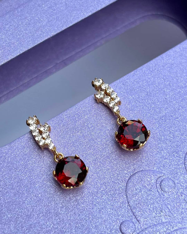 Bông tai Vàng Đá quý tự nhiên Red Garnet Drop Earrings in 14K Yellow Gold by AME Jewellery