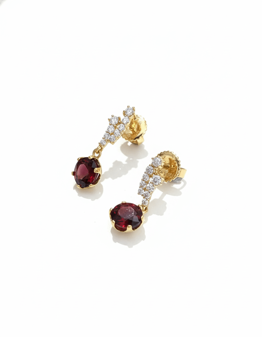 Bông tai Vàng Đá quý tự nhiên Red Garnet Drop Earrings in 14K Yellow Gold by AME Jewellery