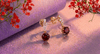 Natural Red Garnet Drop Earrings in 14K Yellow Gold by AME Jewellery. 
