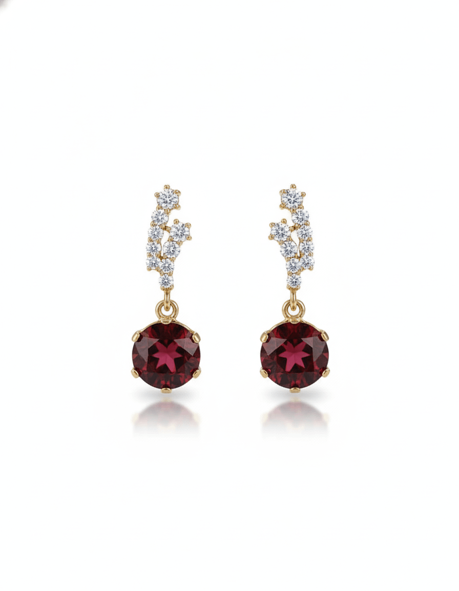 Bông tai Vàng Đá quý tự nhiên Red Garnet Drop Earrings in 14K Yellow Gold by AME Jewellery
