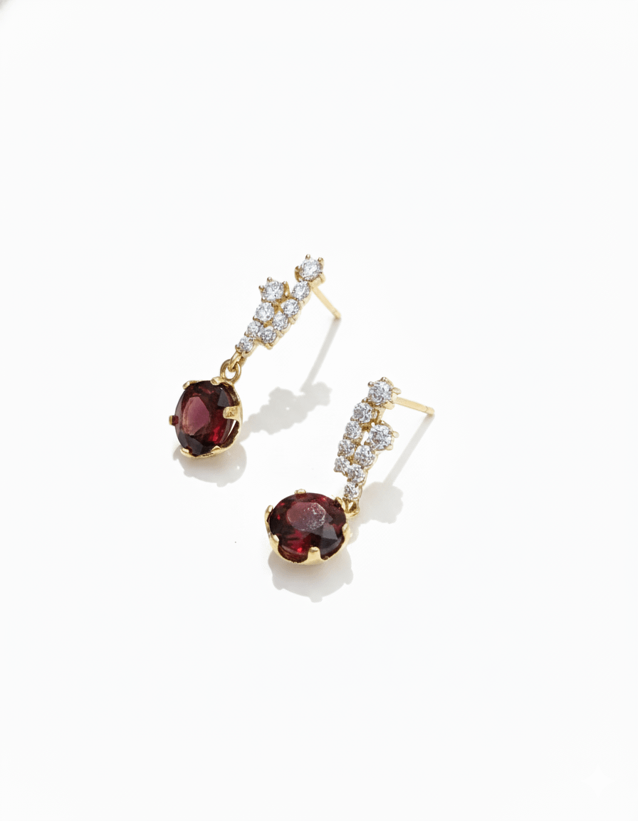 Bông tai Vàng Đá quý tự nhiên Red Garnet Drop Earrings in 14K Yellow Gold by AME Jewellery