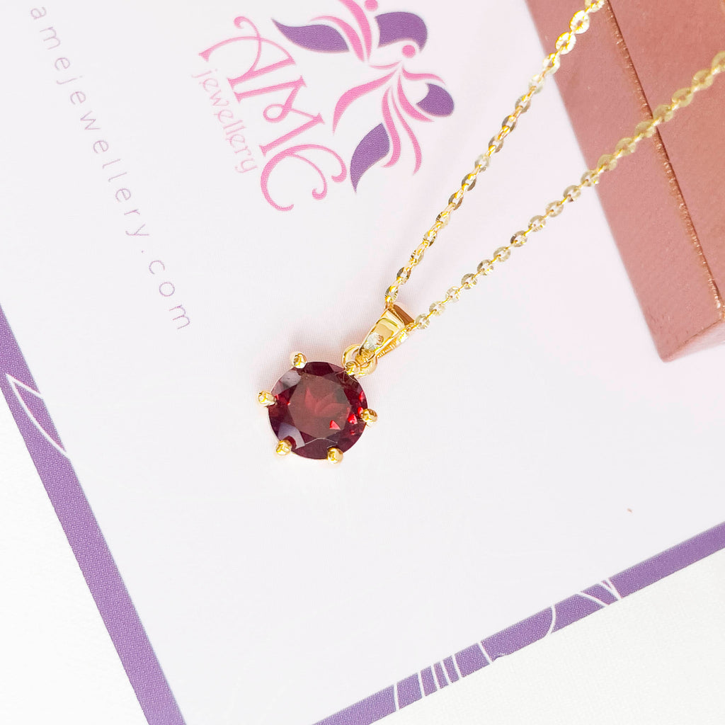 Mặt dây chuyền Vàng 14K Đá quý tự nhiên Red Garnet 6-Prong Pendant in 14K Yellow Gold by AME Jewellery